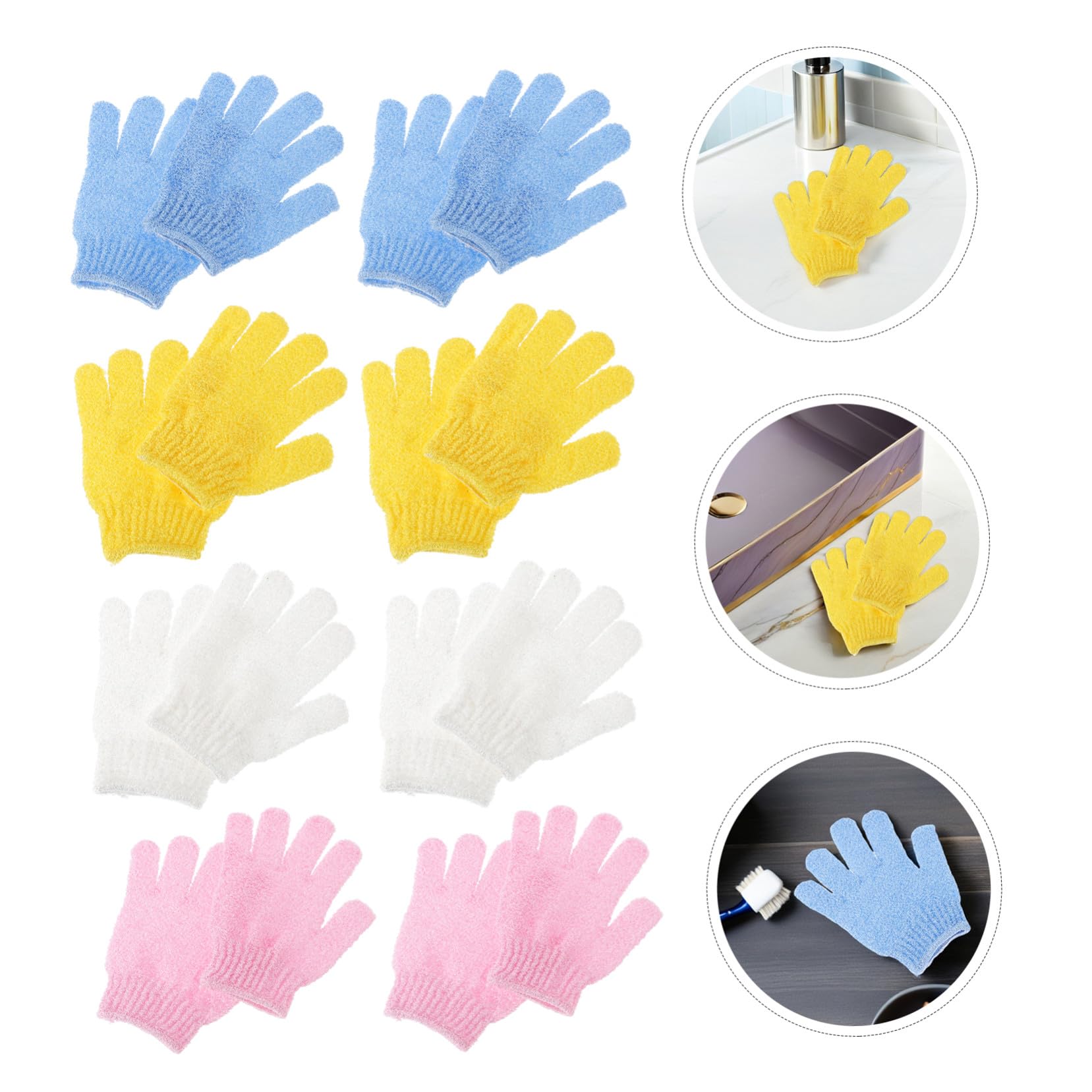 16 Paia Guanti Esfolianti da Doccia in Nylon Doppia Faccia Guanti Bagno Dita per Esfoliazione Delicata e Massaggio Corpo Famiglia Giallo Bianco Blu Rosa