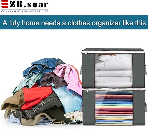 Miniatura 7 de ZB.soar Bolsas de almacenamiento de ropa ampliadas, bolsas de almacenamiento gruesas de 90 litros para dormitorio con asa reforzada, tela gruesa