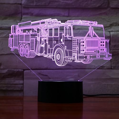 Miniatura 7 de Idee Monto Luz nocturna LED de coche de bomberos para niños, lámparas de escritorio visuales 3D con 7 luces que cambian de color, botón táctil,