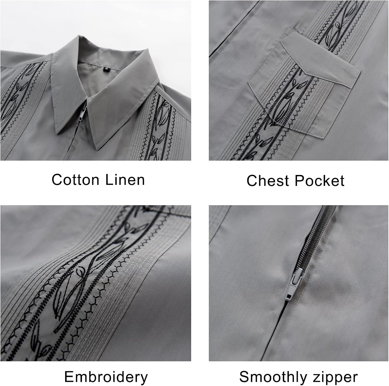 MAXJON Men's Short Sleeve Cuban Guayabera Shirts Full Zip Front Mexican Hawaiian Shirt with Pocket - Image 2