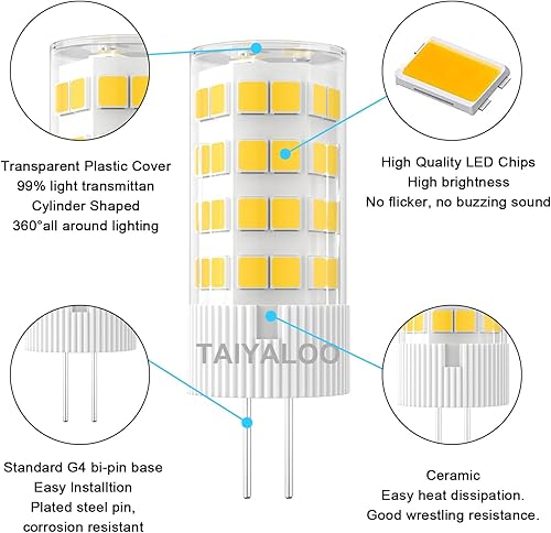 Vista 22 de TAIYALOO Bombillas LED G4 de 5 W T3 40 W de repuesto halógeno de 12 V CA/CC JC base bi-pin para iluminación de paisaje al aire libre, cubierta, Luz