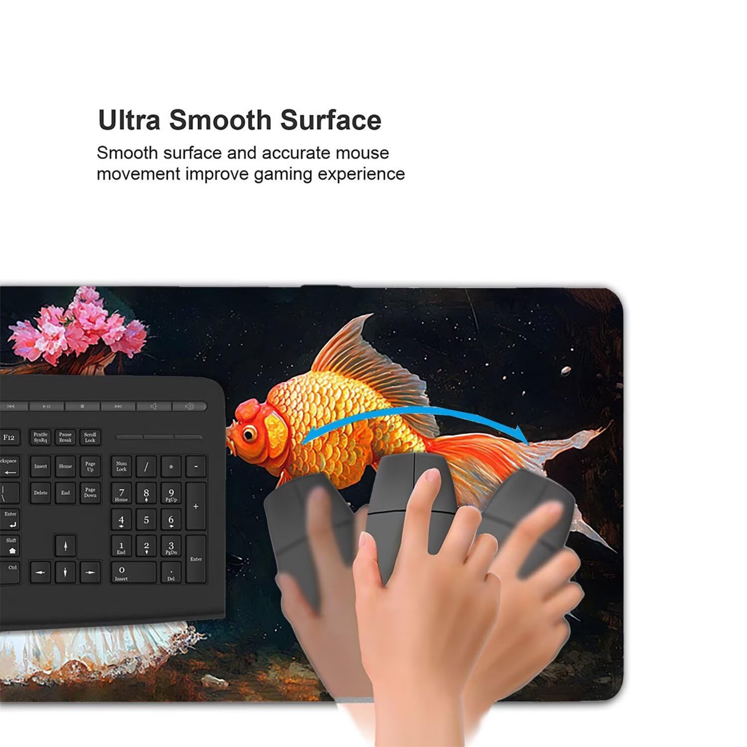 Tappetino per Mouse XXL 1200 x 600 mm Tappetino Mouse Gaming Grande, Mousepad con Base in Gomma Antiscivolo, Tappeto per Tavolo da Gaming per Mouse e Tastiera, Accessori PC (Ragazza Pesce d'oro) H-644