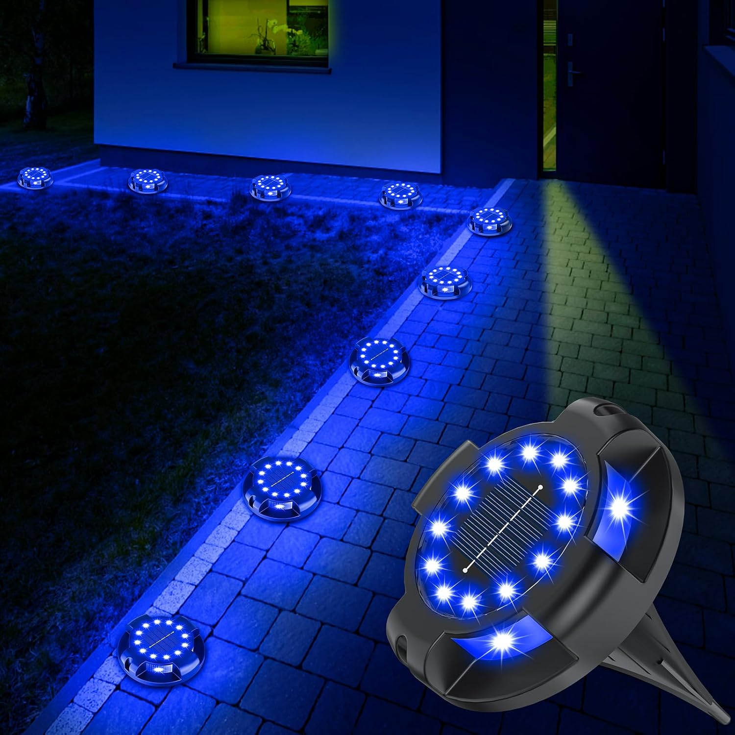 Solar Pathway Lights Outdoor 12 Packs, Bright Blue 16 LEDs Solar Ground Lights Walkway Lights with Side Light, Waterproof Solar Deck Light for Yard Walkway Garden Poolside Driveway Decorations