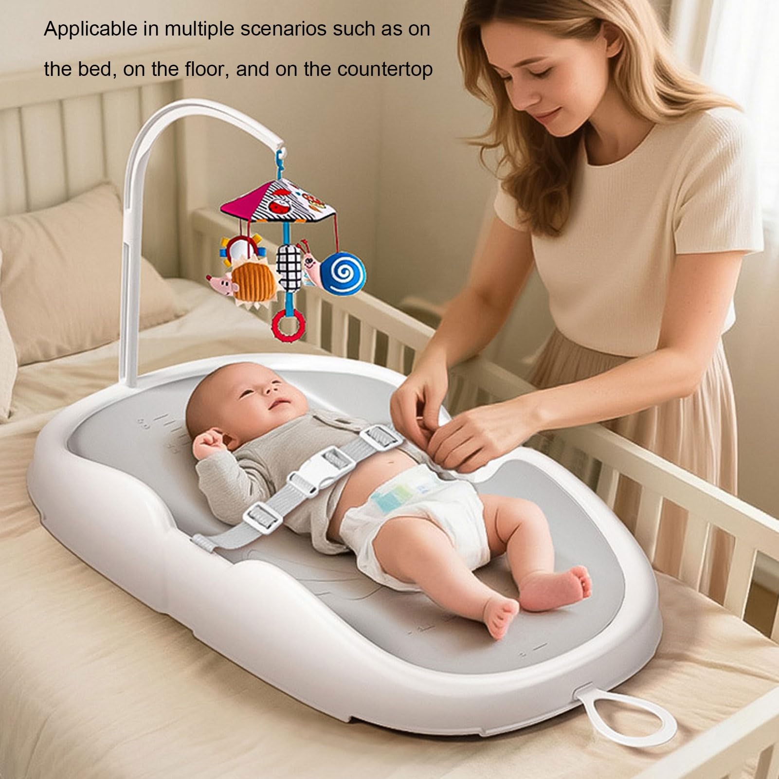 Sxhlseller Fasciatoio Portatile |Stazione Multifunzionale per il Bagnetto e il dei Pannolini dei Neonati, Fasciatoio in Plastica Salvaspazio per la Cura dei Neonati Beige (Bianco grigio)