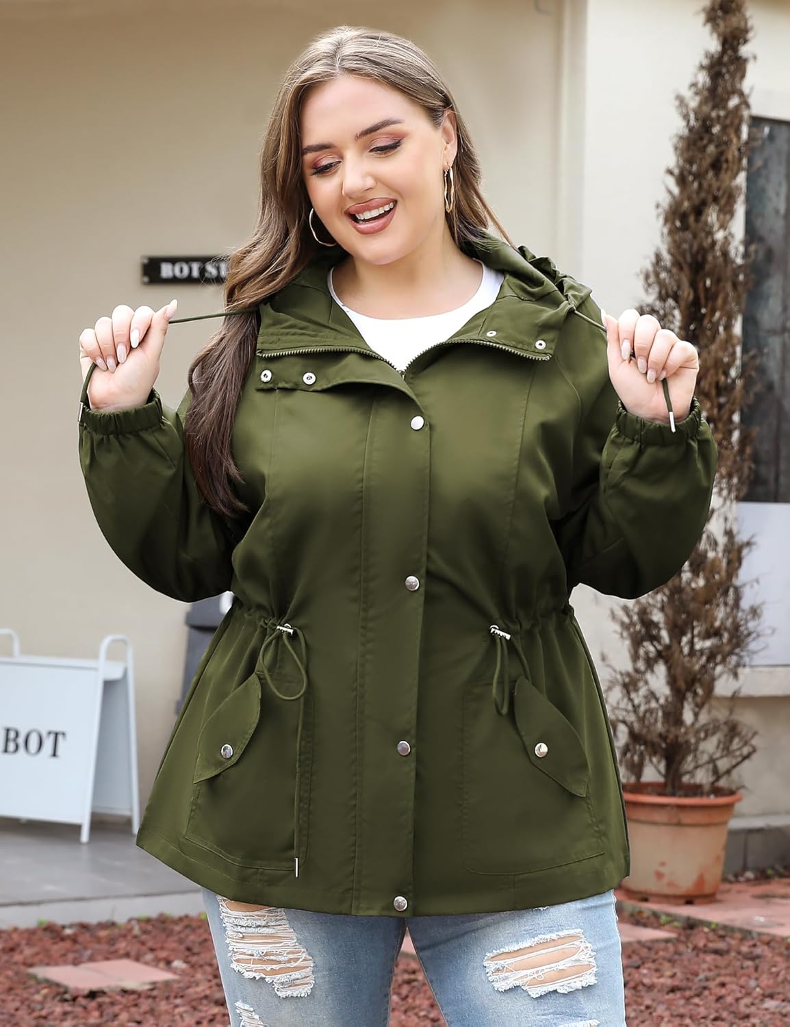 Bloggerlove XL-5XL Women Plus Size Rain Jacket Lightweight Raincoat with Hood Waterproof Outdoor Windbreaker - Image 2