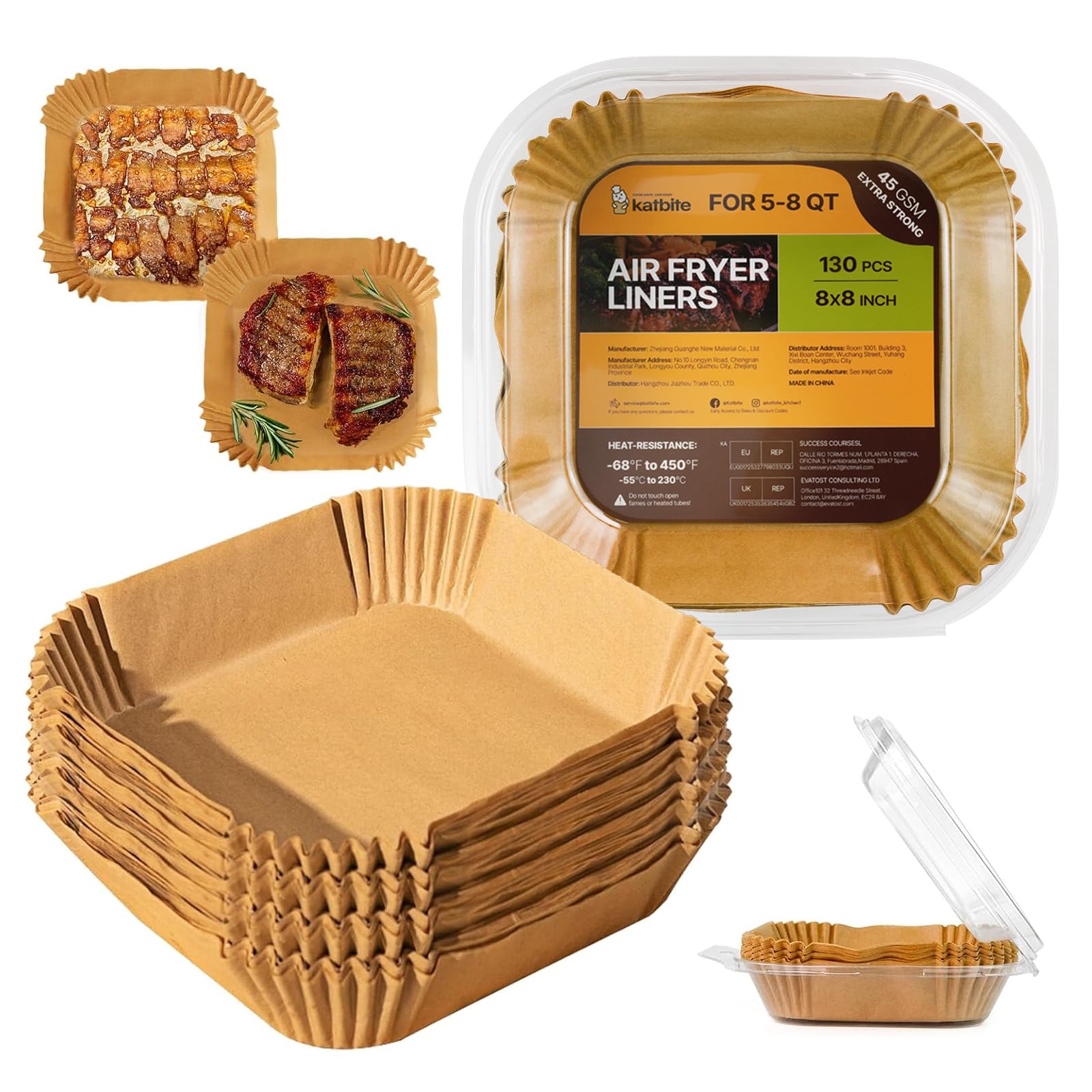 Katbite 8 Inch Square Air Fryer Liners