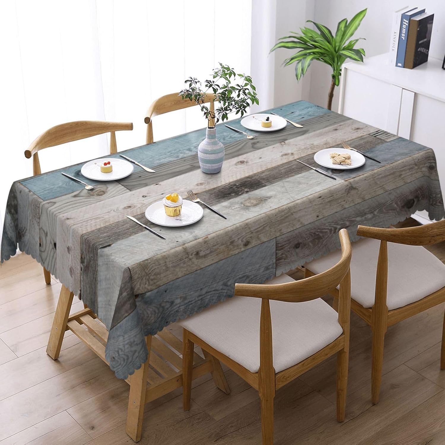 Teal Rustic Wood Texture Tablecloth 54x72 Inches, Vintage