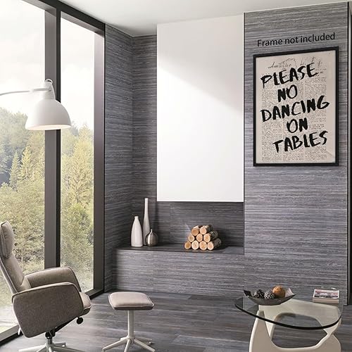 Miniatura 7 de ZERFVTG Arte de pared de periódico retro, divertido póster en blanco y negro con texto en inglés "Please No Dancing on Tables", impresiones en