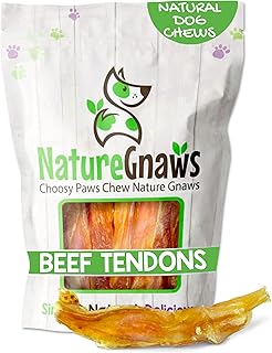 Nature Gnaws Beef Tendons for Dogs 4-5" (12 Count) - Mixed Thickness - Long Lasting for Small and Medium Dogs - Natural Beef Jerky Dog Chew Bones - Rawhide Free