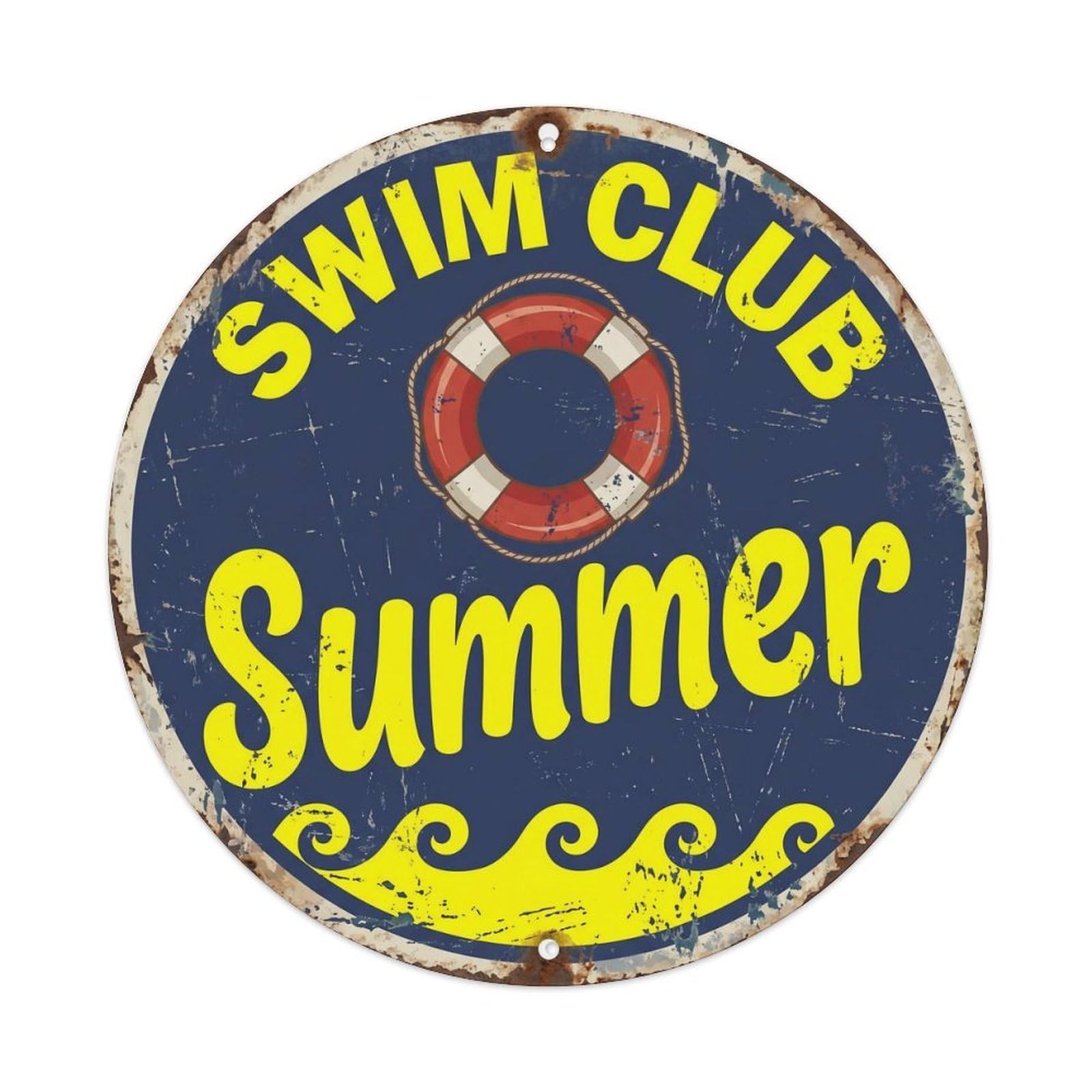 Yrnq Vintage Style Swim Club Summer Vintage Metal Tin Sign Plaque Wall Decor For Cafe, Club, Garden Round Metal Poster 8X8inch