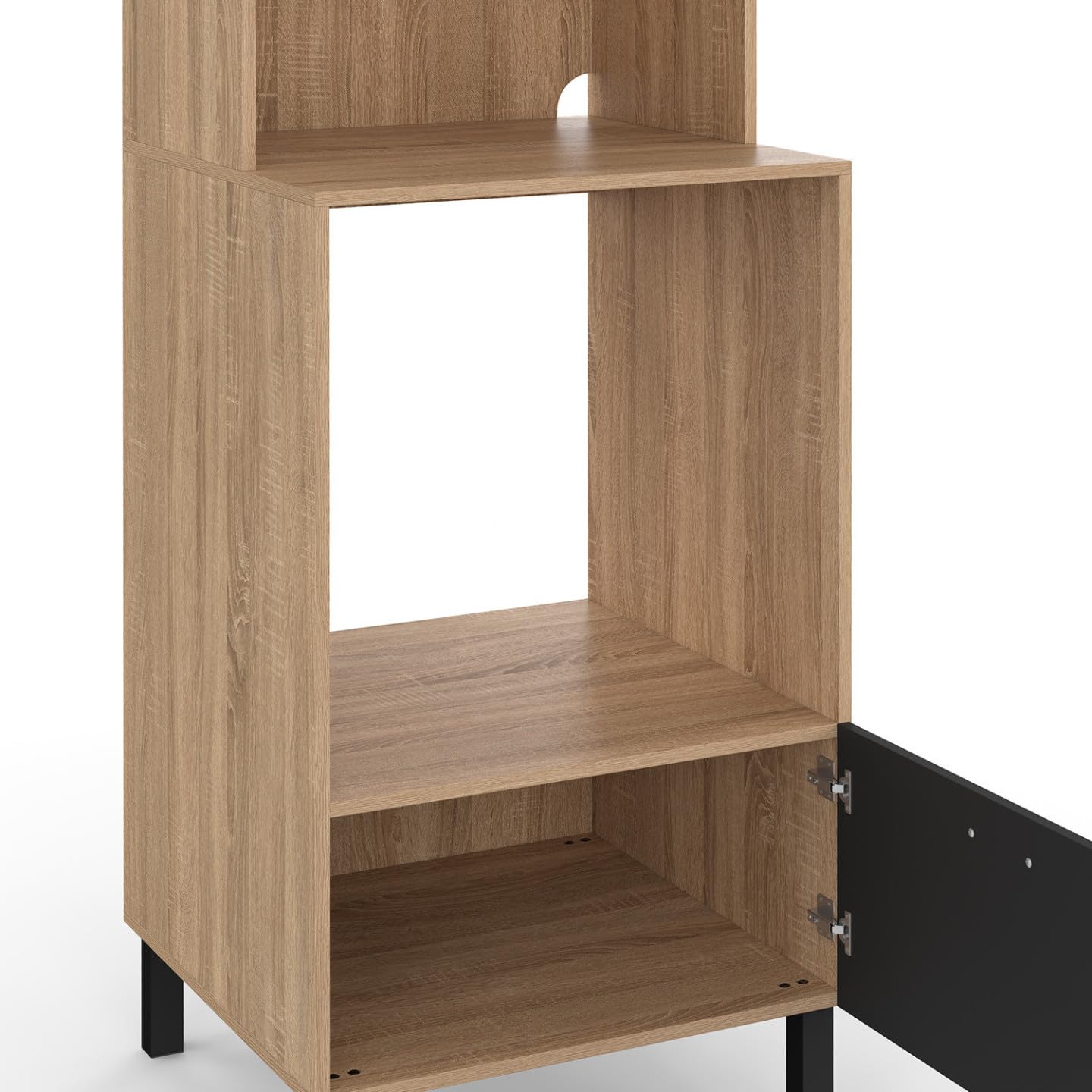 IDMarket - Armoire Colonne de Cuisine Four/Micro-Ondes 60 cm CINA 2 Portes Noir et façon hêtre