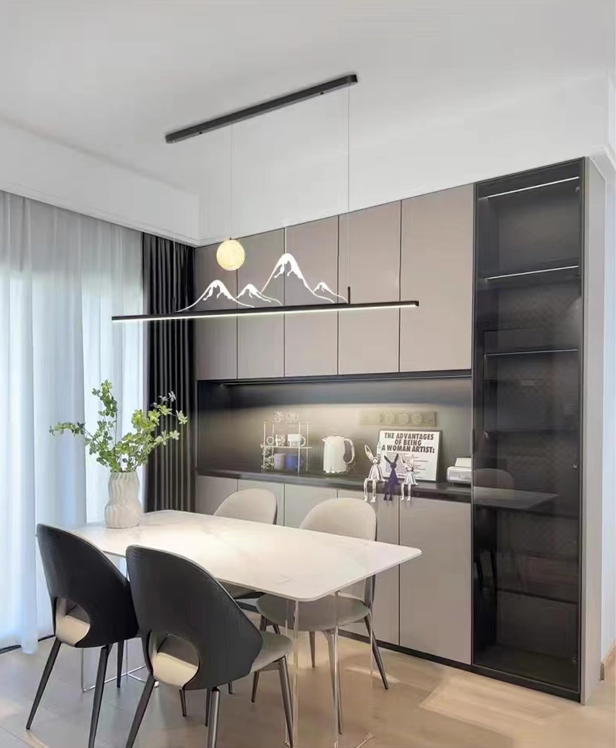 Moderne LED pendelleuchte Esstisch, kreativ LED Esszimmer hängelampe Dimmbar mit Fernbedienung Küchen Hängend Leuchte Modern Kronleuchter für Teetisch Couchtisch Deko Deckenlampe (Schwarz, L120cm)