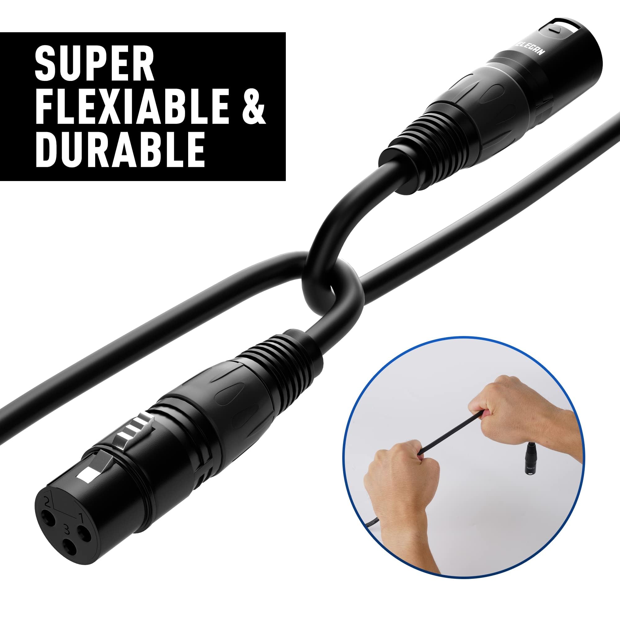 Elecan XLR-Kabel, Mikrofonkabel, 4,5 m, strapazierfähig, symmetrisch, XLR-Lautsprecherkabel (von 7,6 - 60 m), 3-polig, geschirmt, Stecker auf Buchse, DMX-Stagebeleuchtung, Patchkabel für