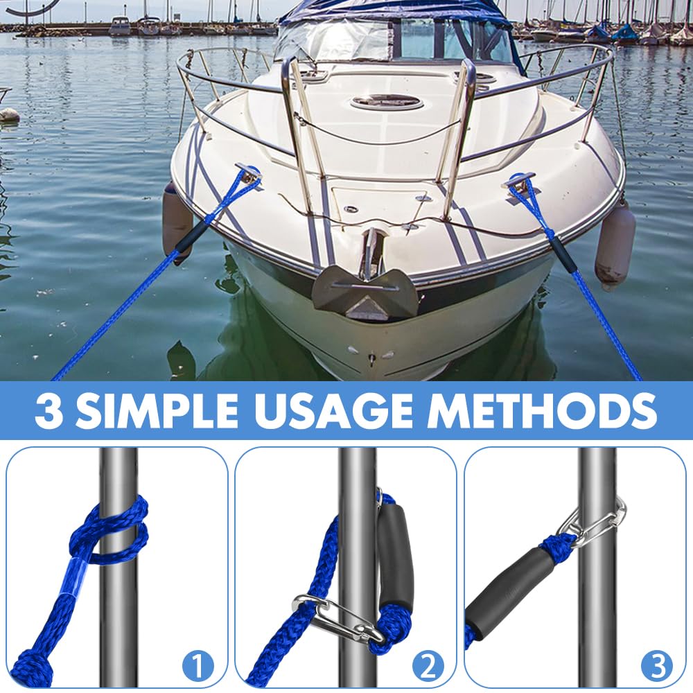 2 Pcs Cavi per Ormeggio per Barche, Bungee Dock Line con Gancio, cravatta elastica in barca, Barche per bungee corde accessori barca per Barche, Moto d'Acqua, Kayak, Pontone, Canoa(Blu)