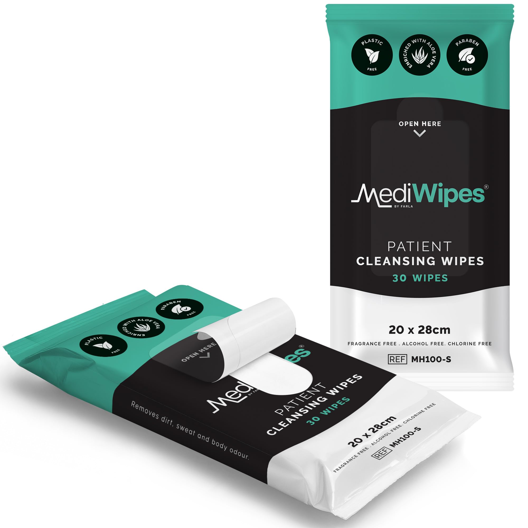 MediWipes Patient Cleansing Wet Wipes - Pack of 30 - Enriched with Aloe Vera Wet Wipes - Fragrance-Free & Alcohol-Free, Safe, Plastic-Free & Paraben-Free for Home & Healthcare Use (20 x 28 cm)