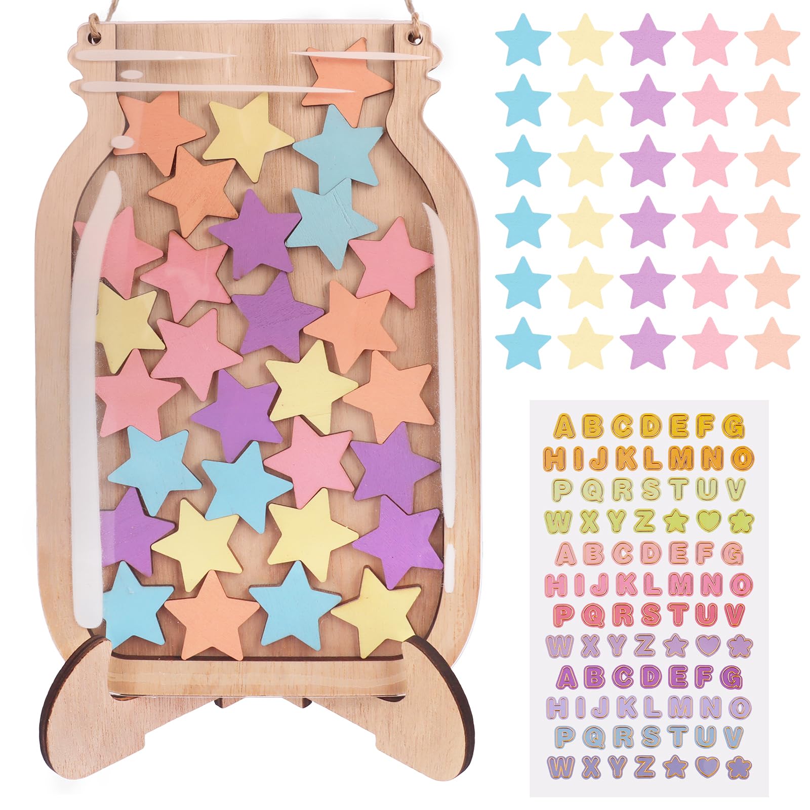 Star Reward Jar,Reward Incentive Jar with 30 Stars,Wooden Reward Chart for Children's Good Behavior,Classroom Stars Reward Jar Reward Chart for Kids Daily Routine Chores Bedtime Class