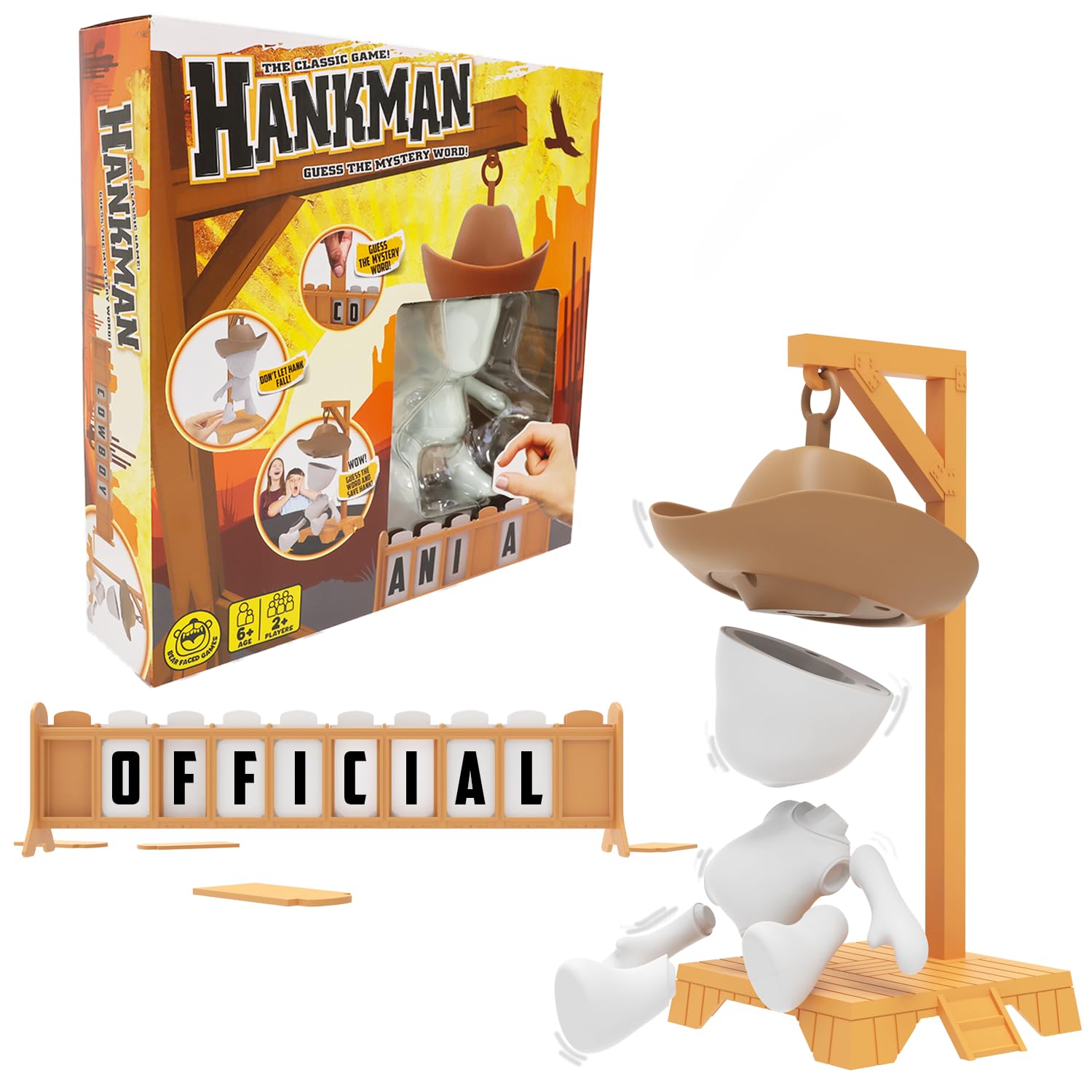 Hankman The Official Guess, The Hangman Mystery Word Game, 2+ Players, Ages 6+. Fun board games anyone can play. Easy set up family games. Can you guess the word or will Hank fall?