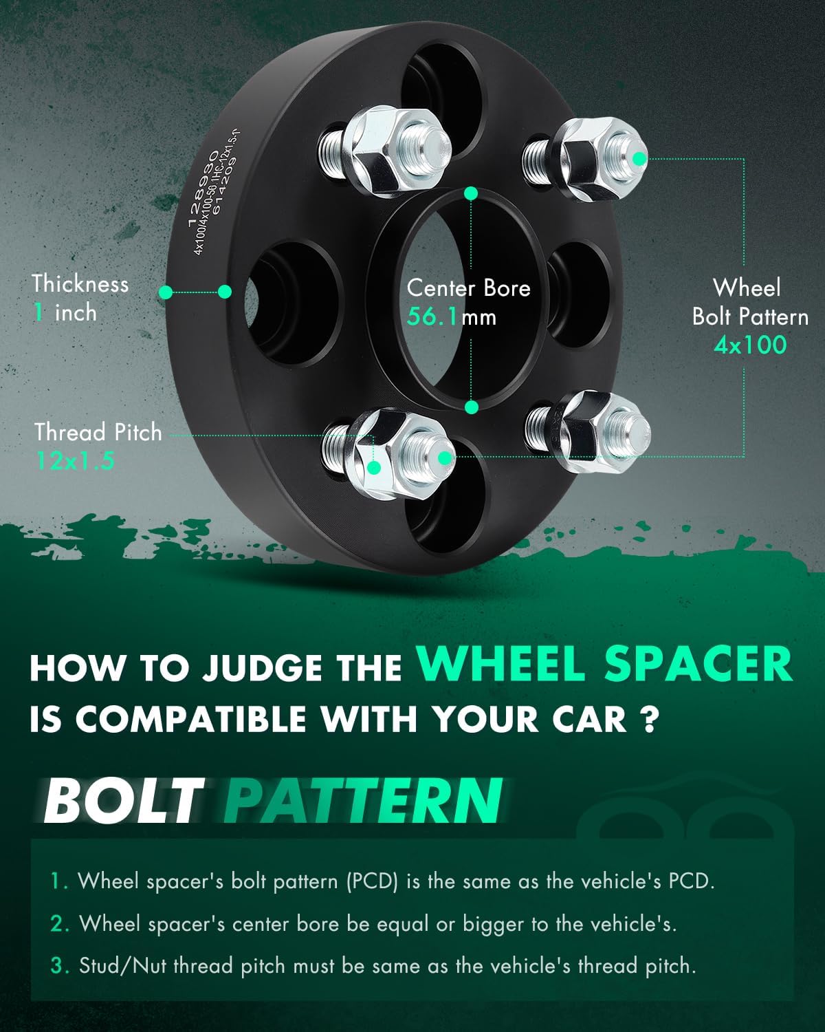 SCITOO 2Pcs Wheel Spacers 1" 4x100 Bore 56.1mm Studs 12x1.5 4Lug Wheel Spacers Adapters Fit for for Honda for Accord for Honda Civic for Honda Civic del Sol CRX Fit Prelude for Kia Sephia