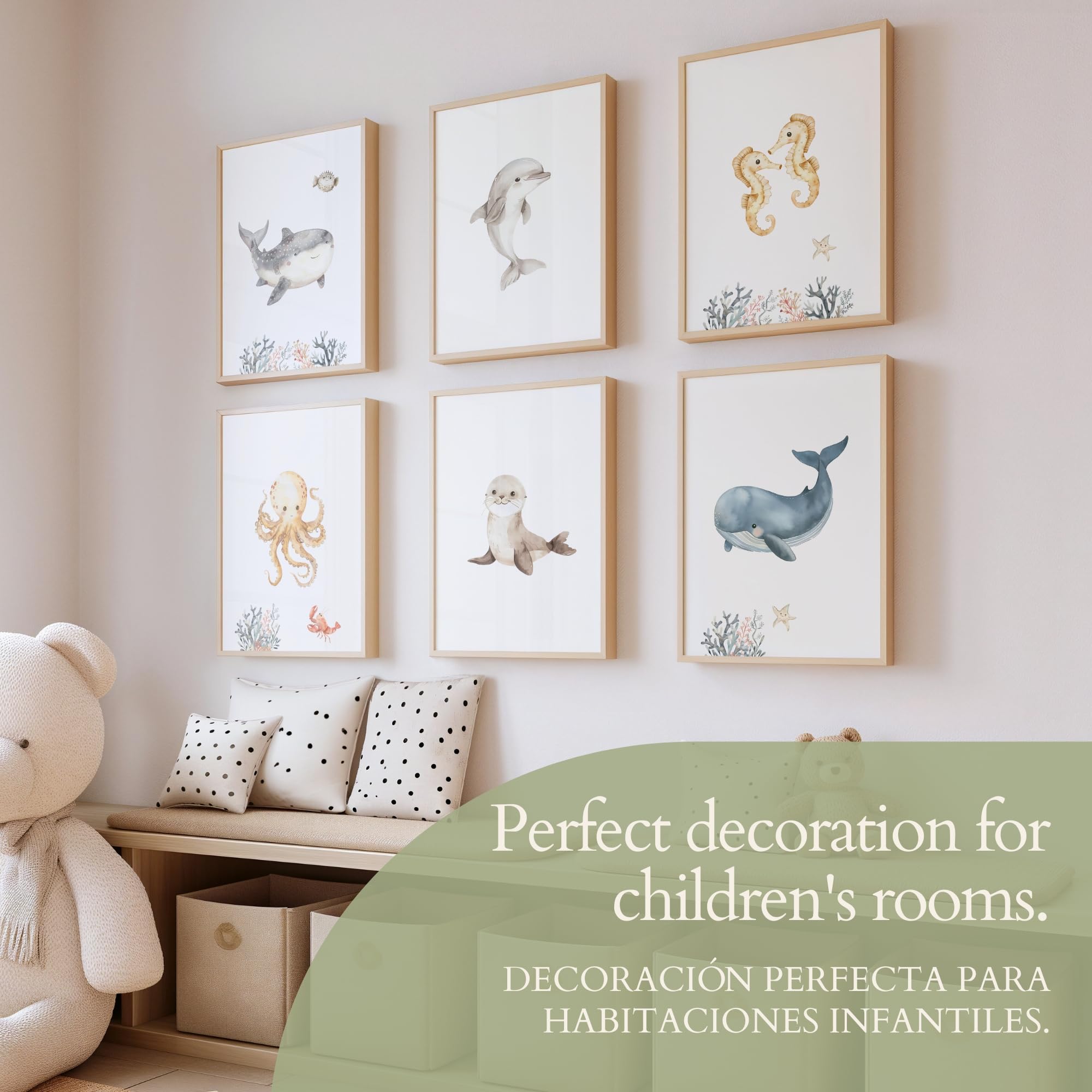 ayurvana Set de 6 Láminas Infantiles Animales del Bosque A4 – Cuadros Bebé Estilo Nórdico Acuarela – Decoración Habitación – Pósters Recién Nacido Sin Marco – Regalo Baby Shower (MARPACK6)