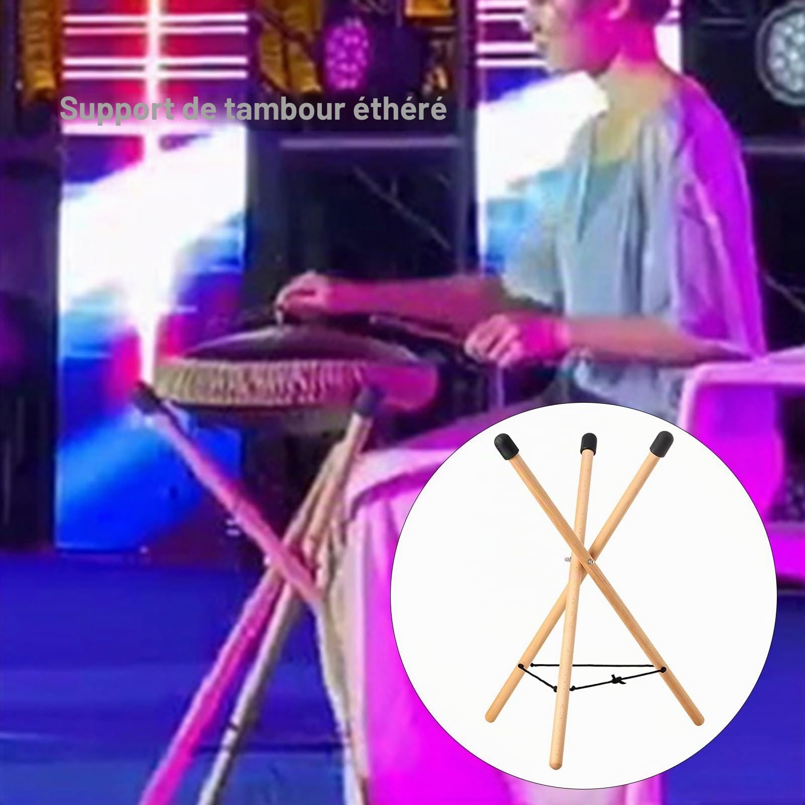 Kaxenig Support De Caisse Claire, Handpan Support De Tambour À Langue en Acier, Trépied Réglable en Bois De Hêtre Massif, pour Tambou À Langue en Acier Et Bongos De Plus De 10 Pouces