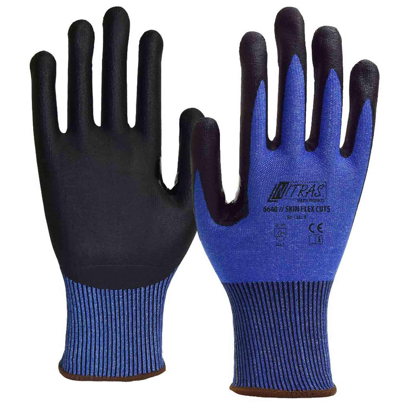 Nitras Schnittschutzhandschuh Skin Flex 6640 CUT 5 - VPE 10 Paar - verstärkte Daumenbeugen, hoher Schnittschutz, Größe:9 (L)