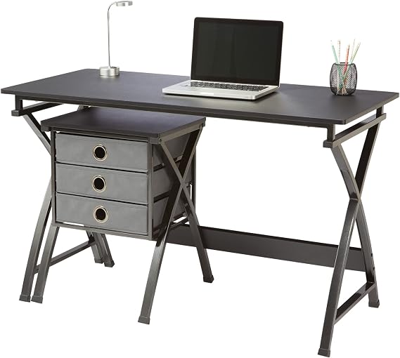 Realspace X-Cross 48 W Computer Desk with File Cabinet, Black