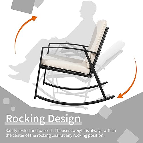 Miniatura 9 de Shintenchi Juego de 3 piezas de bistró mecedoras para exteriores, muebles pequeños de tela de textileno, sillas mecedoras de porche delantero, juego