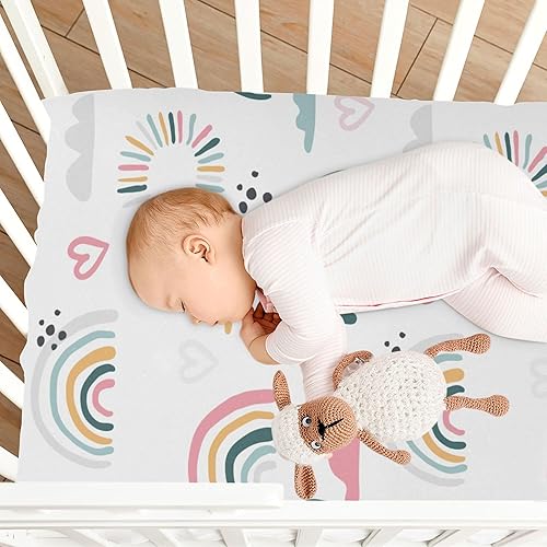 Miniatura 8 de xigua Sábana de cuna de sol arcoíris suave y transpirable para colchón estándar de cuna y niños pequeños, niñas y niños (52 x 28 x 9 pulgadas)