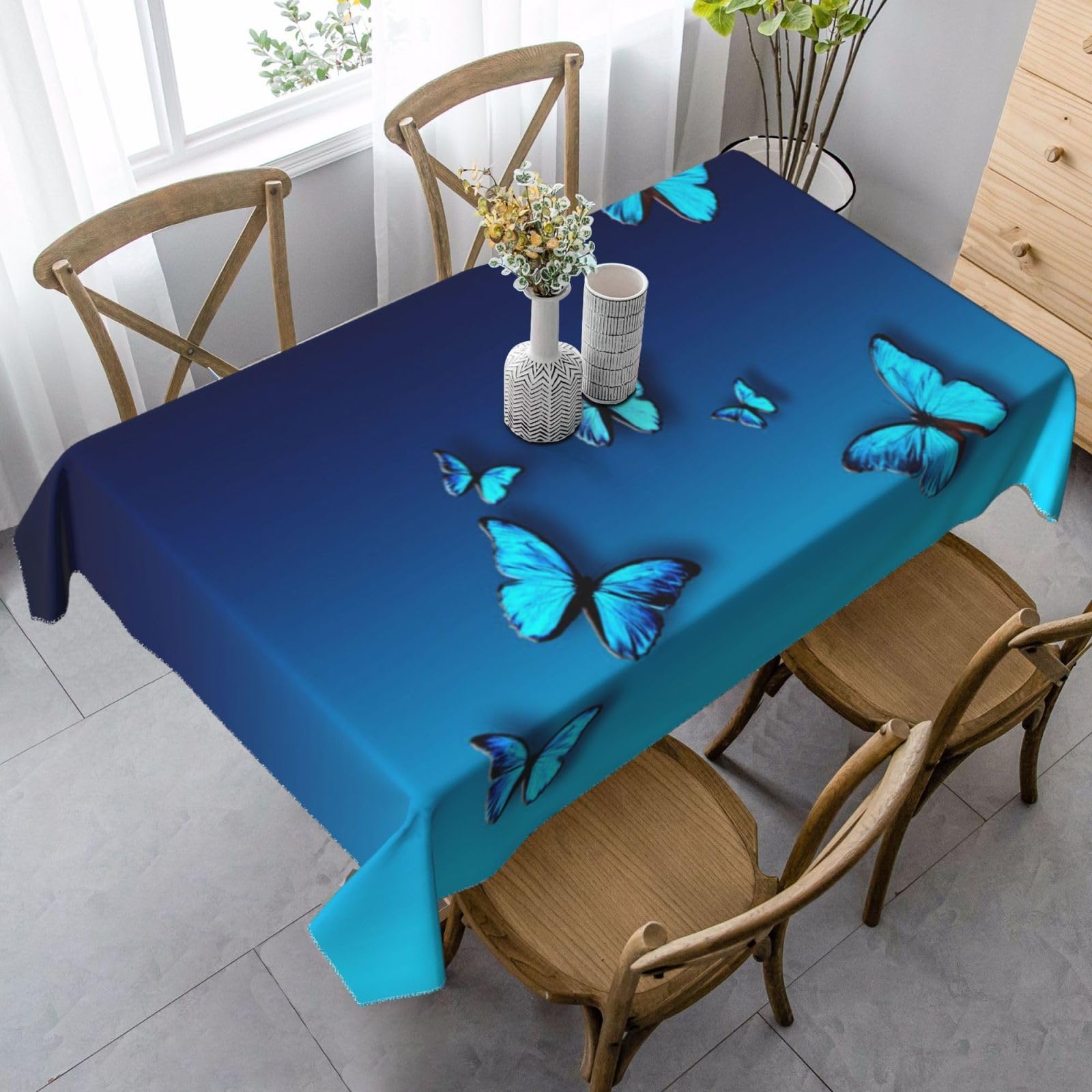 AUGUSTRUSH 140x90 Cm Rectangle Tablecloth, Beautiful Blue Butterfly Tablecloths, Soft Washable Durable Table Cover For Dining, Party Wrinkle-Resistant Table Cloth For Travel, Wedding, Cafe, Picnic