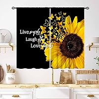 Vista 32 de Cortinas rústicas de cocina de girasol, tablón de madera de campo de campo amarillo, floral, abeja, libélula mariposa, retro, casa rural, Girasol-11