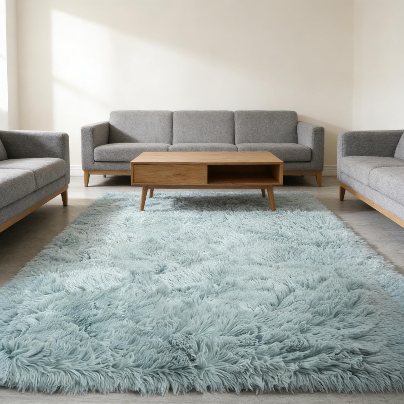 Tapis moderne salon design bleu clair lavable et confortable