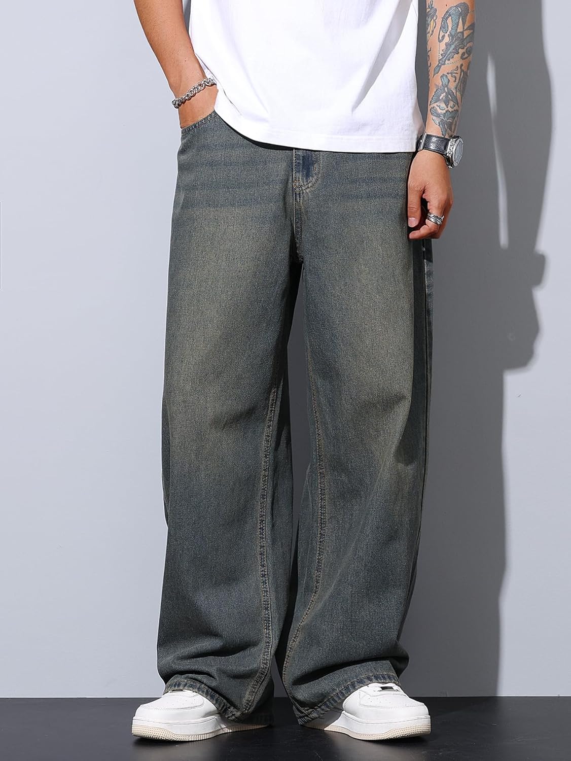 Men's Baggy Jeans Y2K Vintage Wide Leg Denim Pants Hip Hop Skater Jeans Loose Fit Trousers 2000s Streetwear - Image 2