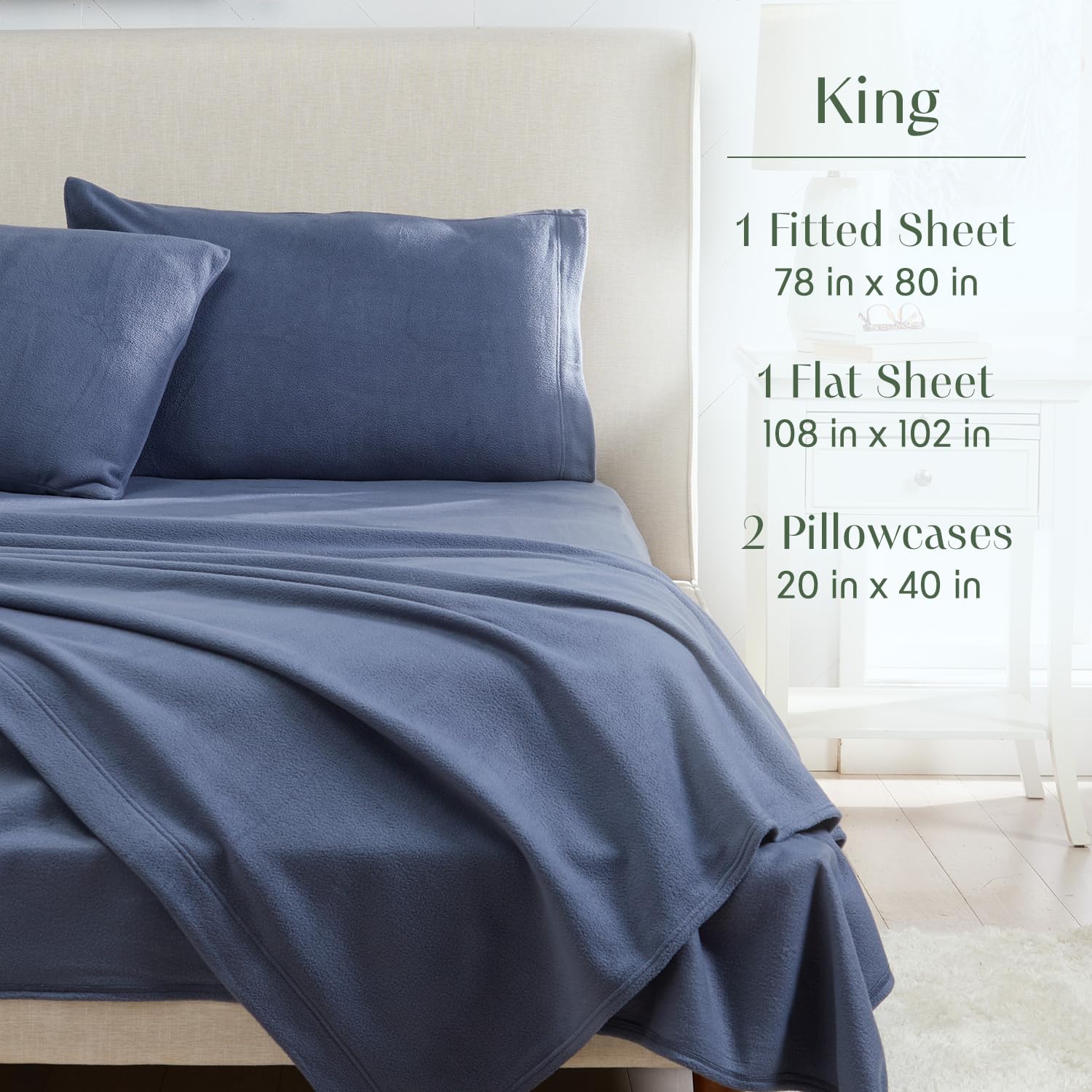 Springtree Home Ultra Soft Polar Fleece Sheets Set | King Size | Plush Micro Fleece Sheets King Size | Cozy Soft Winter Sheets | Fiona Collection - Pacific Blue