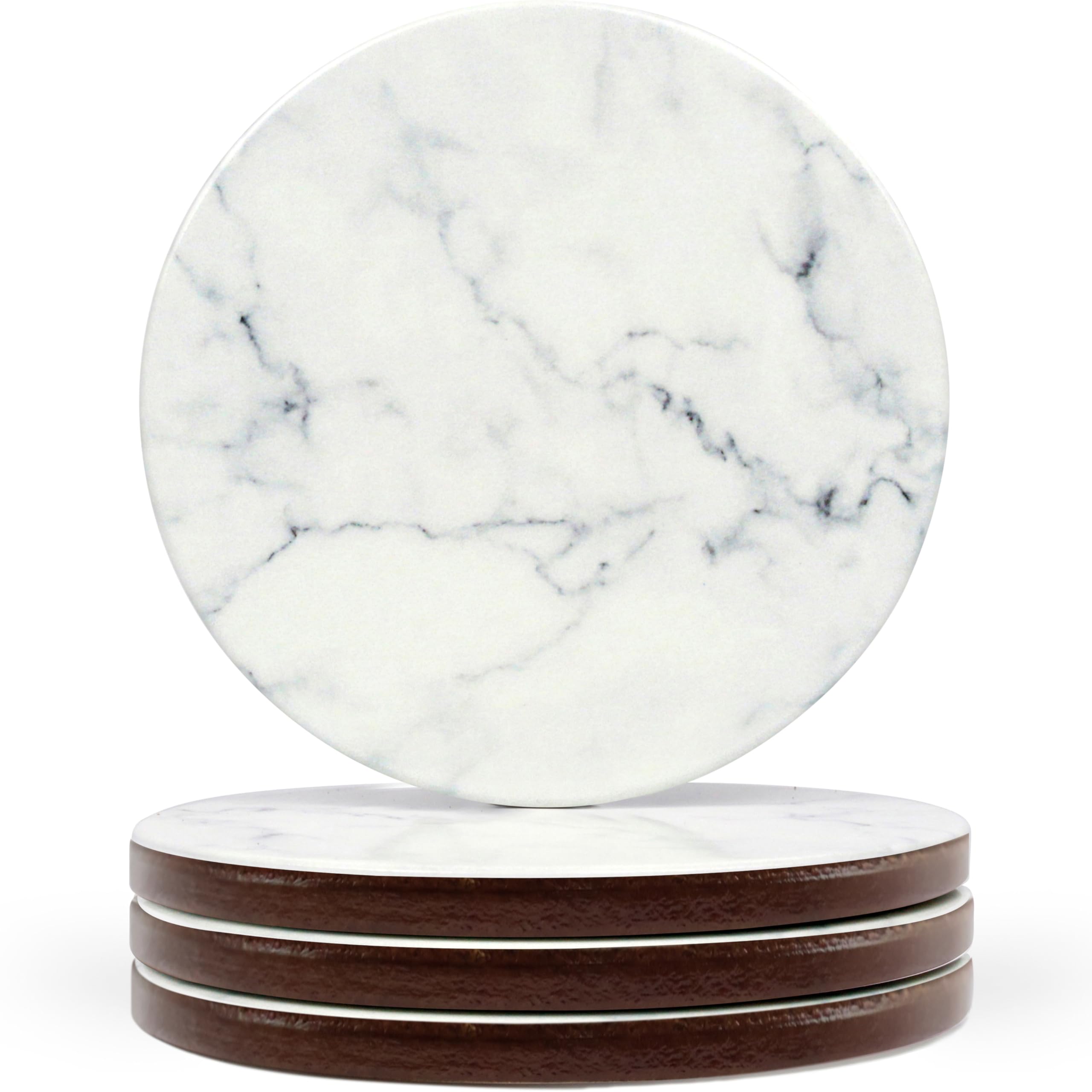Naivasha Homeware® Marble Print Cork Coasters - Set of 4, Stunning Decorative Coasters in GLOSS Finish, Elegant with Cork Bottom - White Marble Design