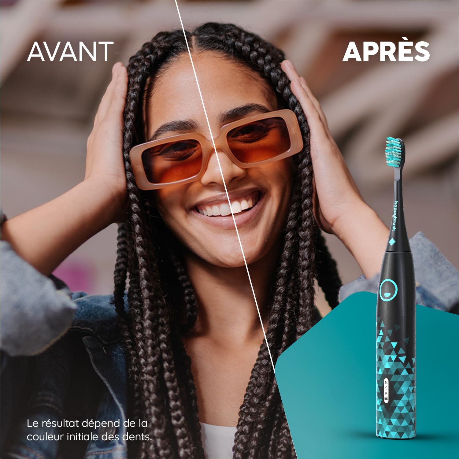 happybrush Brosse à dents sonique électrique Eco VIBE 3 - Brosse à dents durable avec 6 semaines de batterie rechargeable avec 3 brosses à dents et dentifrice - Noir/Menthe