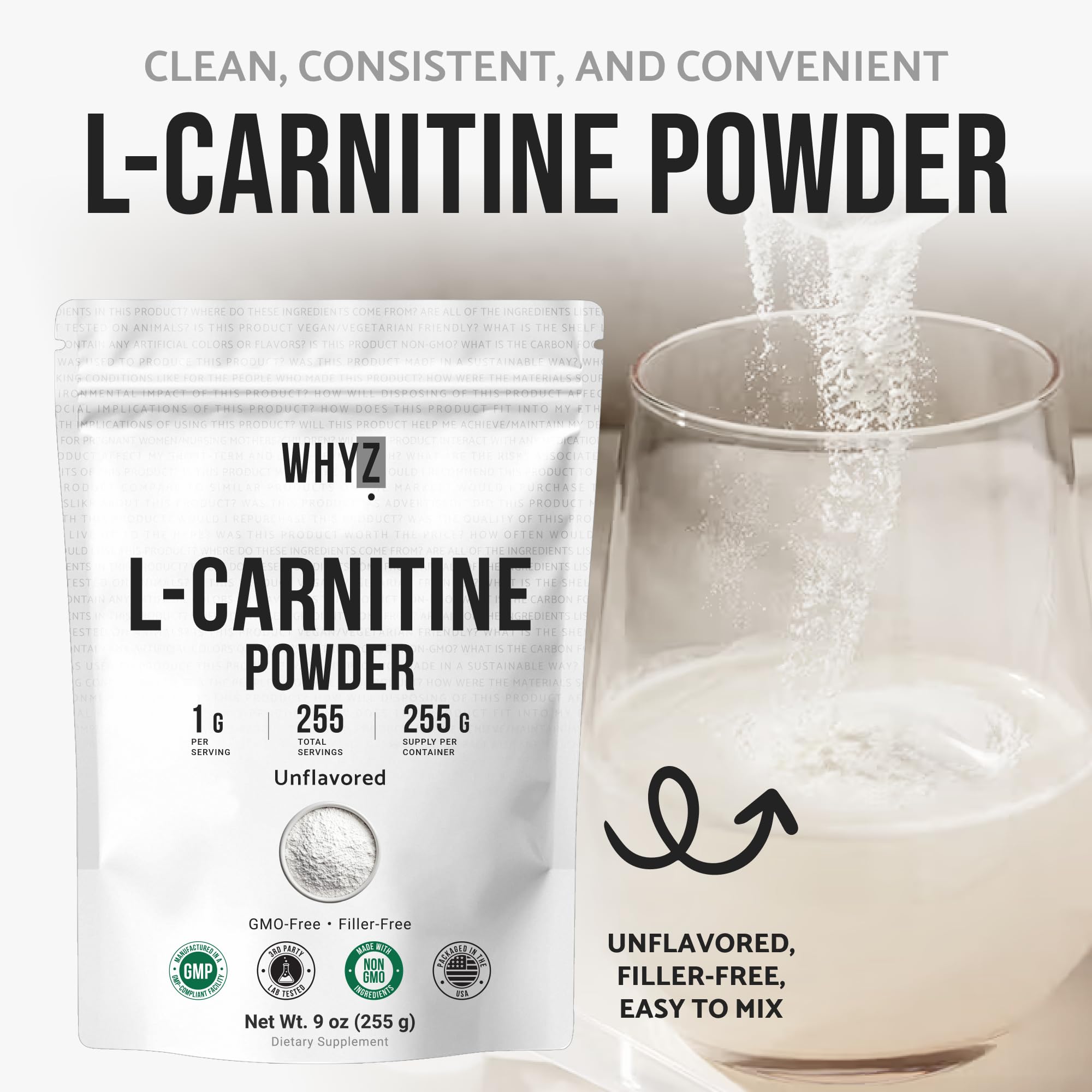 L-Carnitine Powder Unflavored Carnitine Supplement Amino Acid Powder for Nutrition and Active Lifestyle Non-GMO, Zero-Additives & Gluten Free, 255g (9 oz) — Amazon image 5