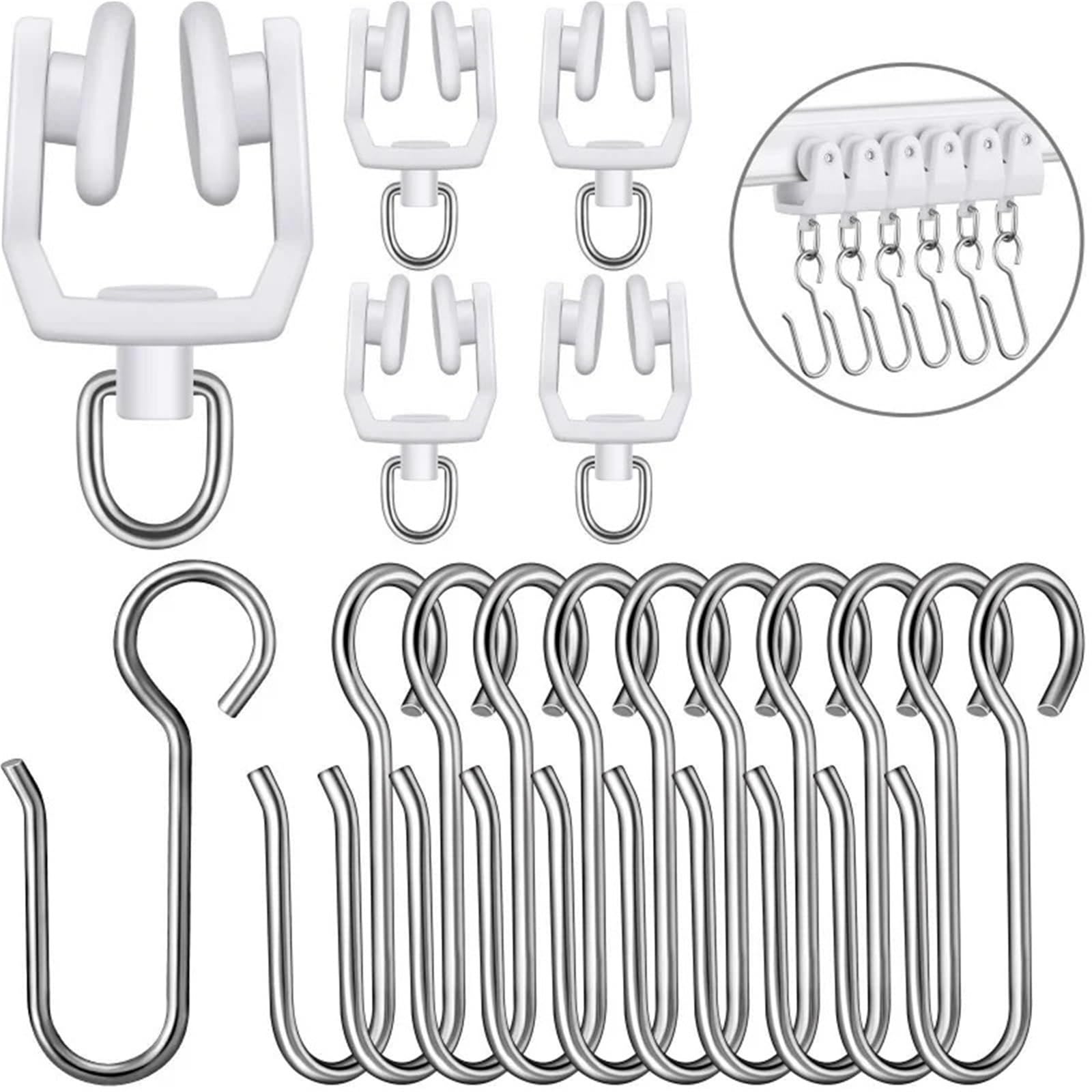 Rrypbovg One Color Curtain Track Rollers 1Sets Curtain Track Roller And S Shaped Metal Hooks Plastic Silent Pulley Flexible Ceiling Curtain Track Change Accessories