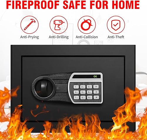 Miniatura 2 de Caja de seguridad ignífuga pequeña de 1.2 pies cúbicos para uso doméstico, resistente al fuego, impermeable, con cerradura de combinación digital,