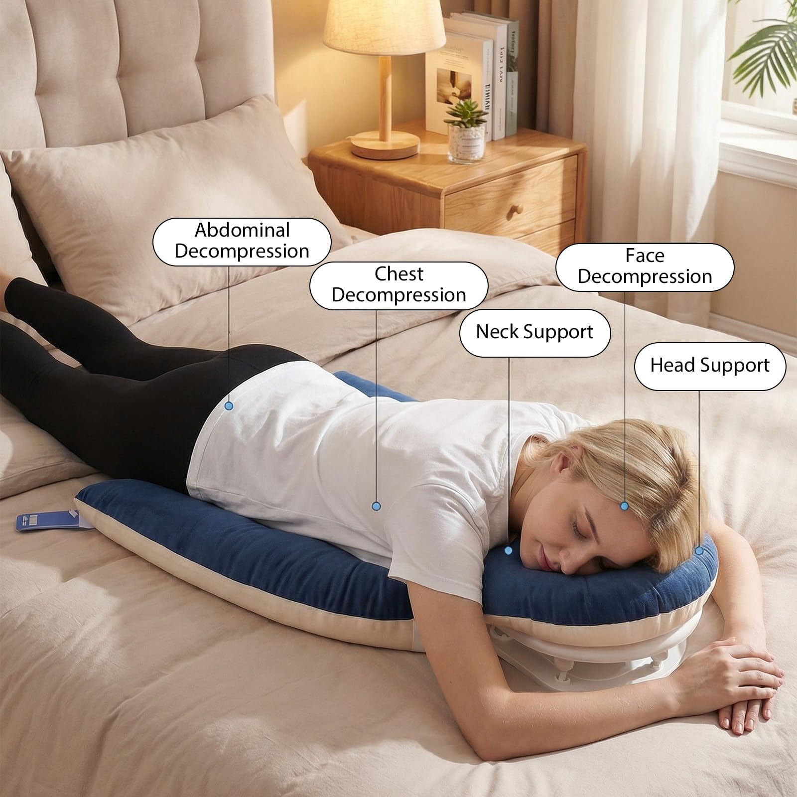 Masaje Headrest for Bed, Reposacabezas para Cama, Almohada Boca Abajo con Espuma Viscoelástica, Cojín de Recuperación Postoperatoria Ocular, Altura Ajustable, Beidseitig Utilizable