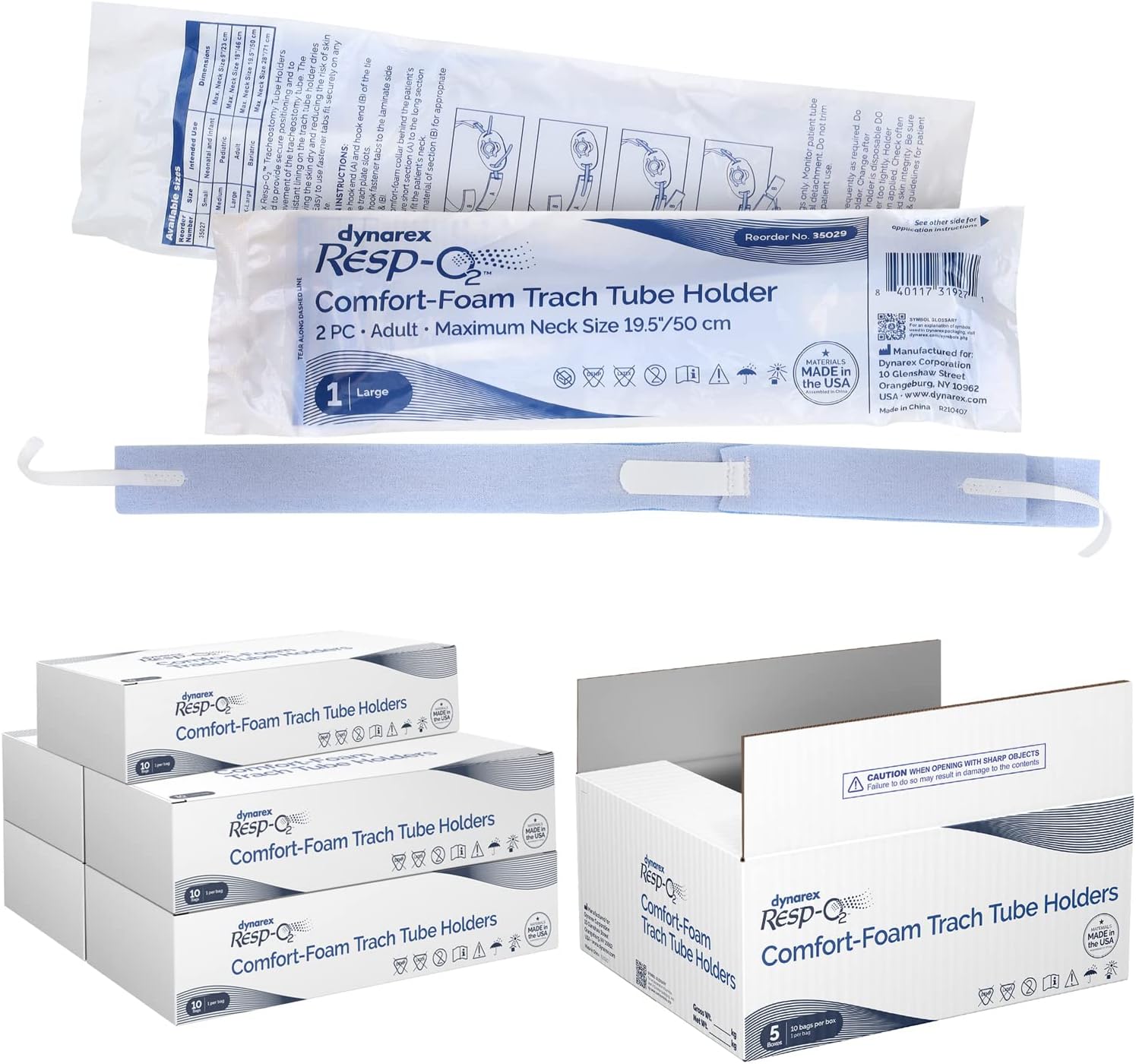 Dynarex Comfort-Foam Tracheostomy Tube Holder - with Soft Foam Tube Padding, Secure Hook & Loop Closure - 2 Piece (Large, 50)