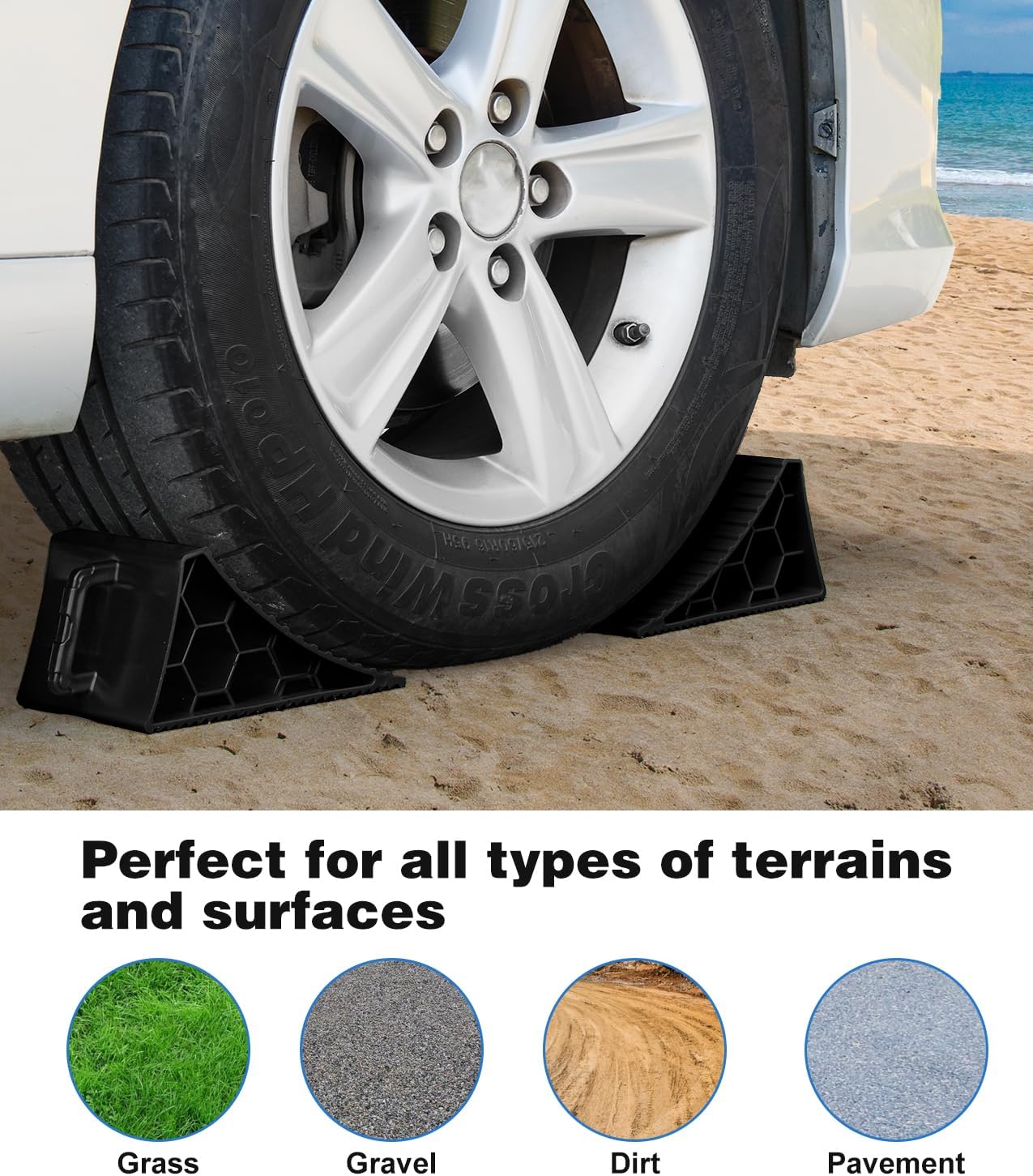 PAHTTO Wheel Chocks 4 Pack, RV Chocks with Handles for RV Trailer Camper Car Truck, Wheel Block Stopper for Tire, Strong RV Wheel Chocks Hexagonal Honeycomb Structure, RV Trailer Accessories