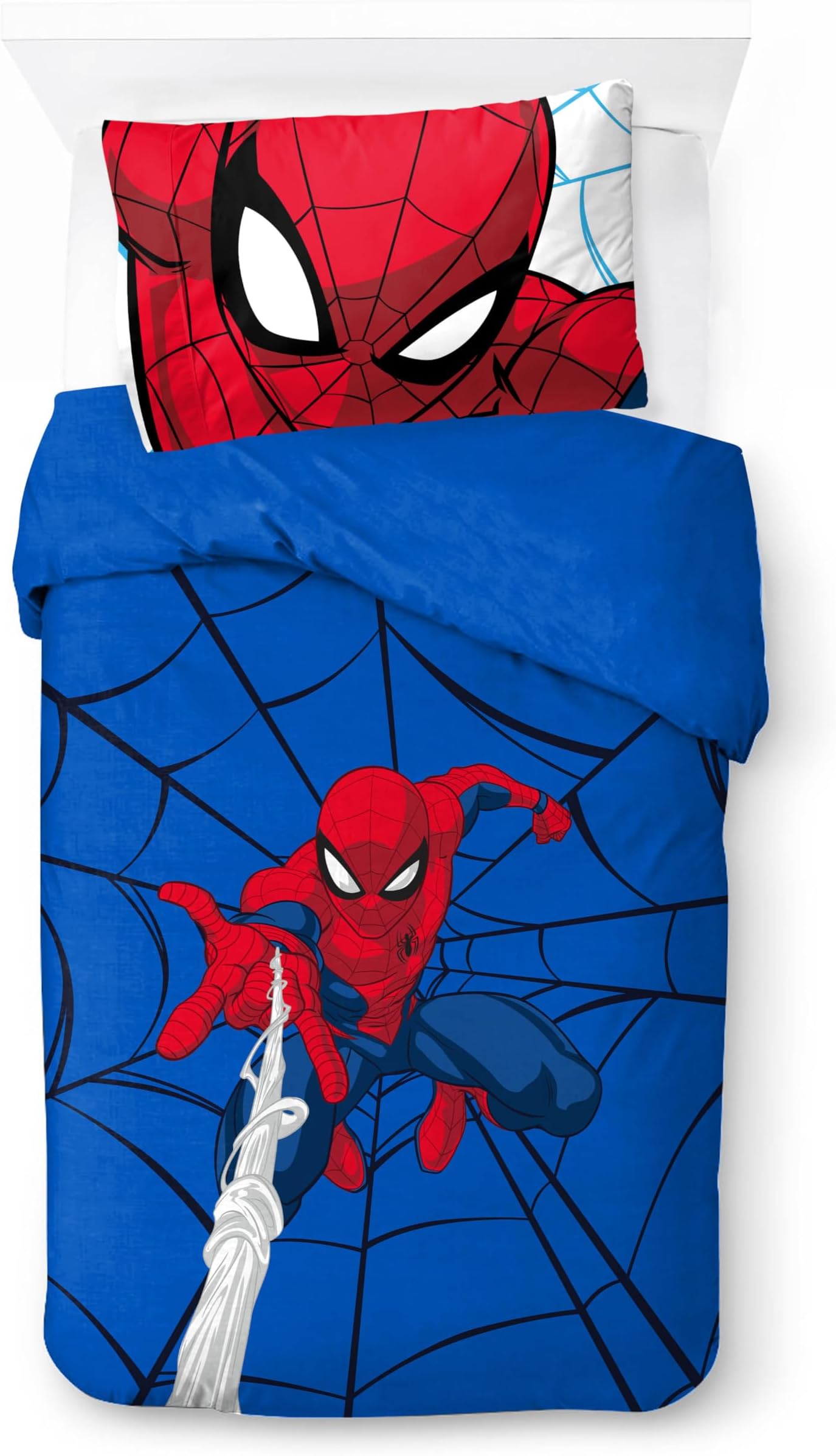 Jay Franco Children's Marvel Spiderman Single Duvet Cover Set – 100% Cotton Super Soft Bedding with Pillowcase, Official Licensed Product, Blue, 2 Piece Set