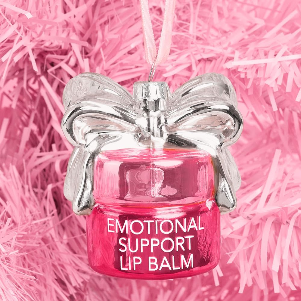 xo, Fetti Emotional Support Lip Balm Ornament | Christmas Ornament, Holiday Decor, Ornament Exchange, Stocking Stuffer, Pink, Glass, Girly Glam — 사진 1