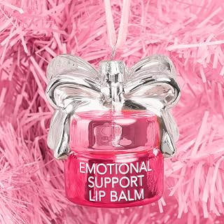 xo, Fetti Emotional Support Lip Balm Ornament | Christmas Ornament, Holiday Decor, Ornament Exchange, Stocking Stuffer, Pink, Glass, Girly Glam