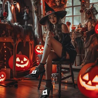 W-Plus Witch Shoe Covers Adults - Witch Costume Accessories for Women, Black Witches Shoes Cover for Halloween Costumes Dress Up