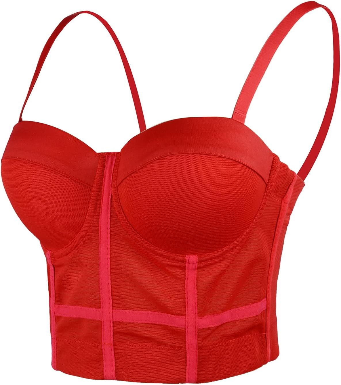 Women's Sexy Red Mesh Push Up Corset Bustier Bra Club Party Cropped Top