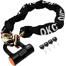 OKG Heavy Duty Chain Lock - 4 Keys, 11lbs, 4 ft x 1/2 in 12mm Thick Cinch Security Chain Combo 11/16" 18mm Small U Lock for Motorcycles, Mopeds, E-Bikes, Trailers, ATVs, etc.