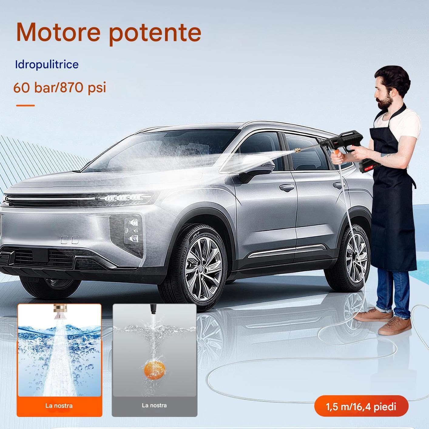 Hidrolimpiadora Inalámbrica Eléctrica Portátil Sin Cable | Máquina de Limpieza con Manguera de 5 m para Lavado de Coches y Baño de Mascotas