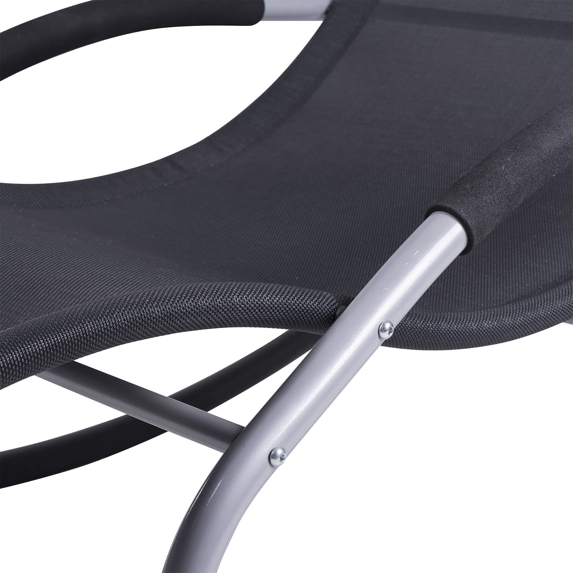 Outsunny Mecedora de Jardín Tumbona Mecedora con Reposacabezas Reposabrazos y Marco Metálico Carga 120 kg para Playa Patio Terraza 63x144x84 cm Negro
