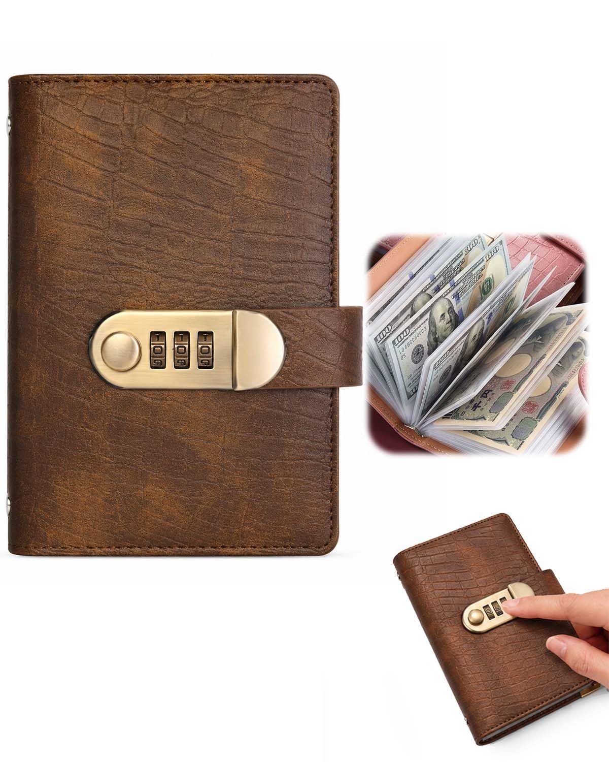 Savings Book with Lock Cash Organizer for Home Budgeting，Dark Brown